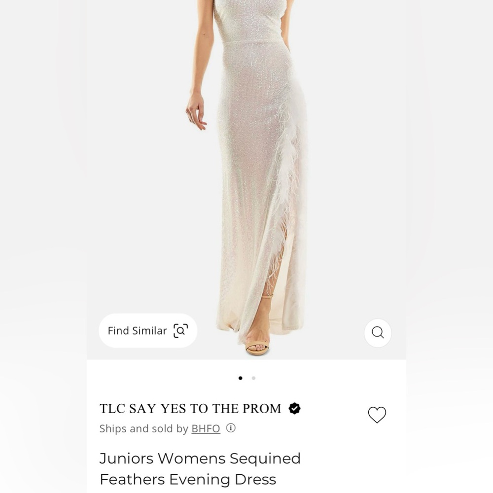 Beautiful white Sequence Evening Dress with feathers. NWT!
